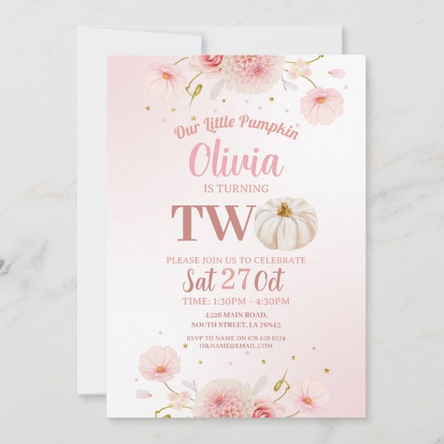Convites Duas Meninas de Abóbora Rosa Festa de aniversário  (Frente)