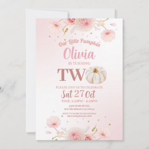 Convites Duas Meninas de Abóbora Rosa Festa de aniversário