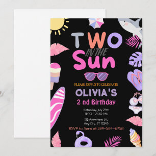 Convites Duas na Sun Pink Girl Beach 2 nd Festa de aniversá