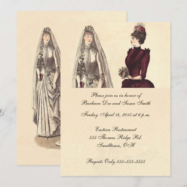 Convites Duas Noivas Casamento Vintage (Frente/Verso)