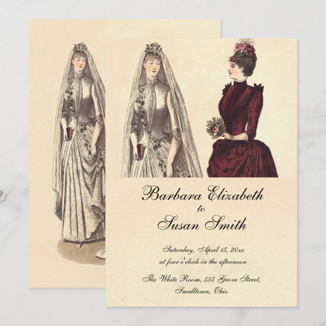 Convites Duas Noivas Casamento Vintage (Frente/Verso)