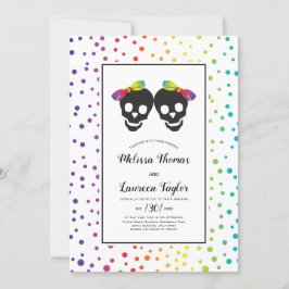 Convites Duas noivas com arco arco-íris colorido casamento