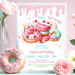 Convites Duas Rosquinhas bonitas, segundo aniversário Rosa
