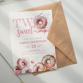 Convites Duas Rosquinhas cor-de-rosa doce segundo aniversár