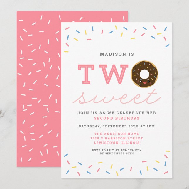 Convites Duas Rosquinhas doces e segundo aniversário de asp (Frente/Verso)