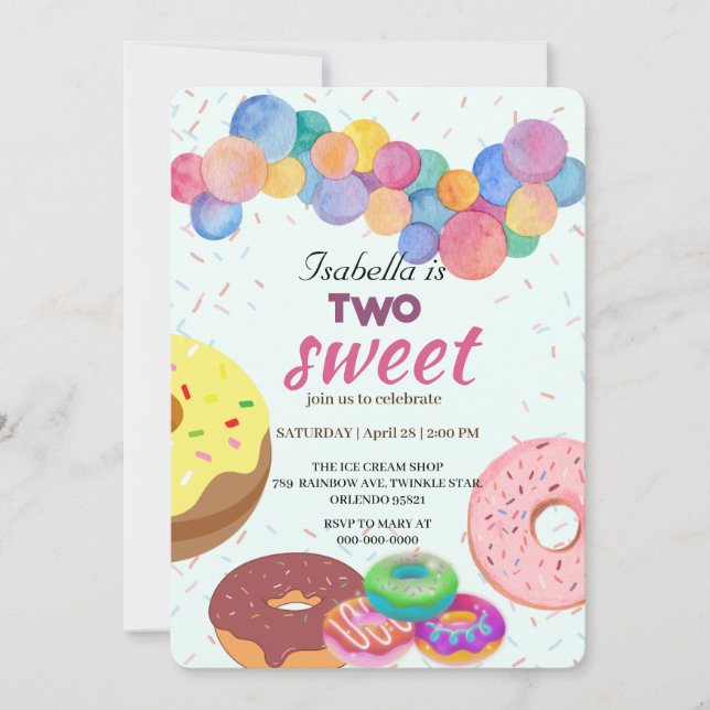 Convites Duas Rosquinhas doces e segundo aniversário de bal (Frente)