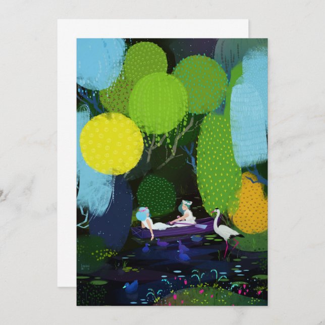 Convites Duas Senhoras Bonitas num Barco (Frente/Verso)