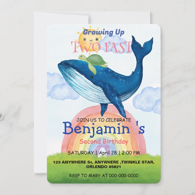 Convites Duas tartarugas-do-arco-íris, rápido - Peixe-balei (Frente)