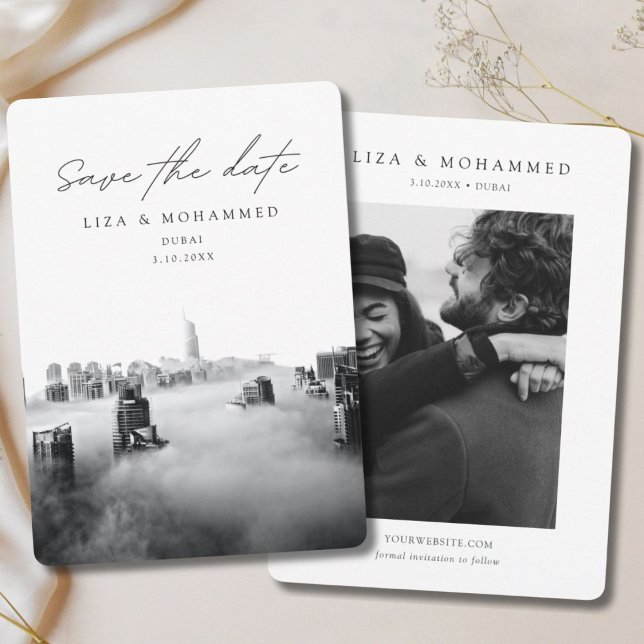 Convites Dubai Wedding Save the Date Black & White Classy (Dubai Wedding Save the Date Black & White Classy Invitation
)