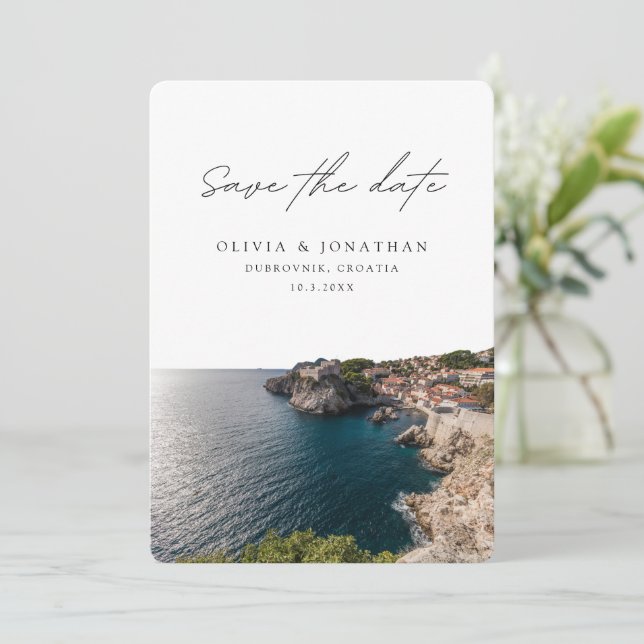 Convites Dubrovnik Wedding Save the Date Croácia Wedding (Em pé/Frente)