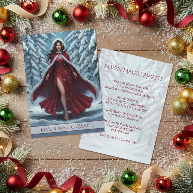Convites Duende de Natal Vermelho na Floresta Invernal com  (Criador carregado)