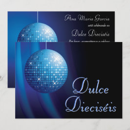 Convites Dulce Dieciséis Bola de Discoteca Azul Fiesta