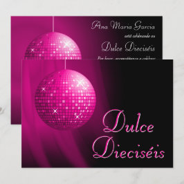 Convites Dulce Dieciséis Bola de Discoteca Rosa Festa