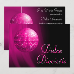 Convites Dulce Dieciséis Bola de Discoteca Rosa Festa 