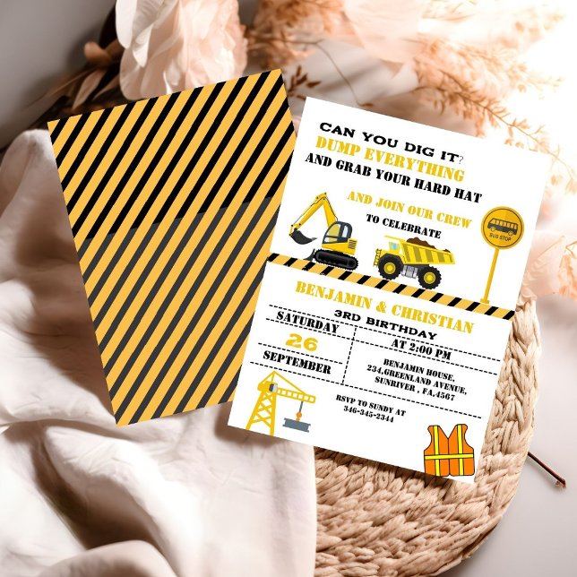 Convites Dump Cruck Construction Transportation Birthday (Criador carregado)