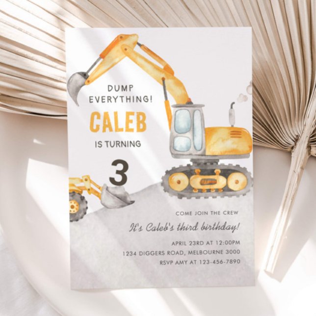 Convites Dump Everything Construction Truck 3rd Birthday (Criador carregado)