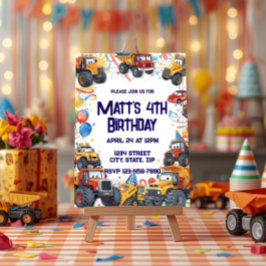 Convites Dump Truck Birthday Invitation Watercolor Vehicles