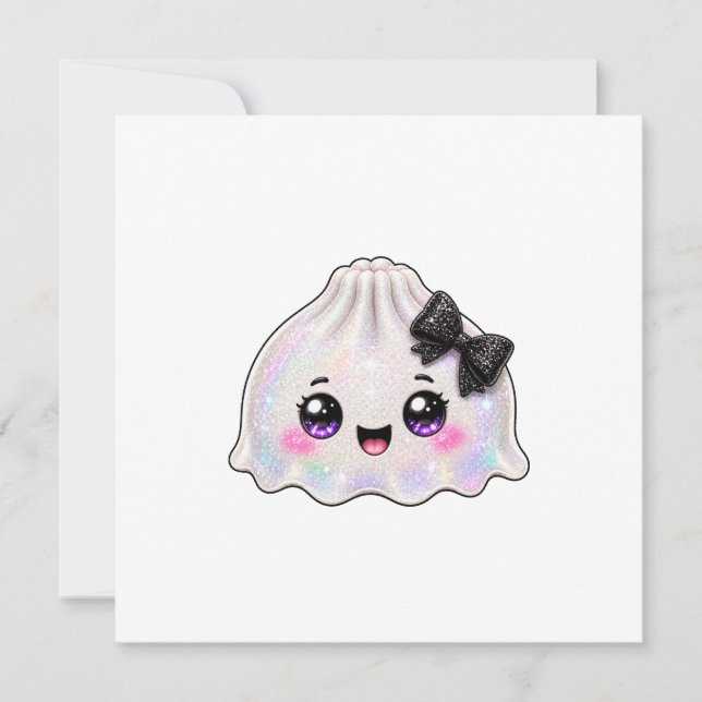 Convites Dumpling Fantasma Branco Squishy Halloween Preto  (Frente)