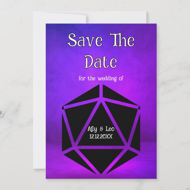 Convites Dungeons & Dragons Wedding D20 Dice Save The Date (Frente)