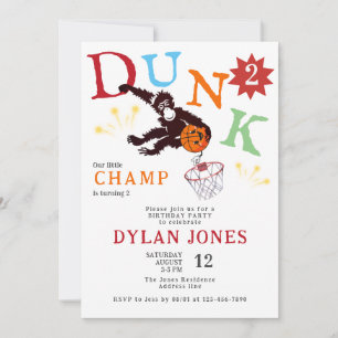 Convites Dunk! Aniversário de criança de basquete de macaco