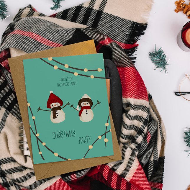 Convites Duo de Boneco de Neve Feliz Natal – Luzes de Inver (Criador carregado)