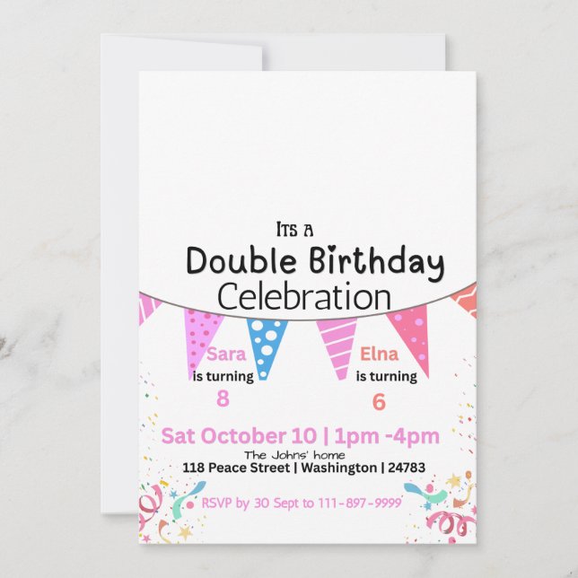 Convites Dupla Celebração de Aniversário  (Frente)