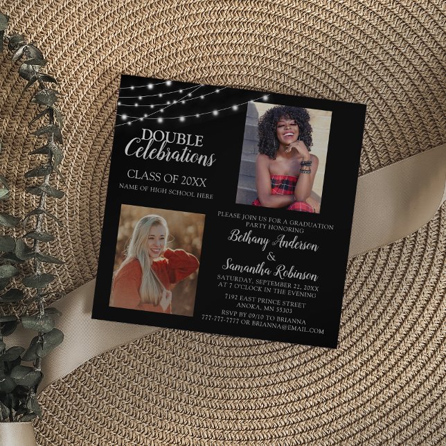 Convites Dupla Celebração de Formatura com 2 Fotos (Criador carregado)