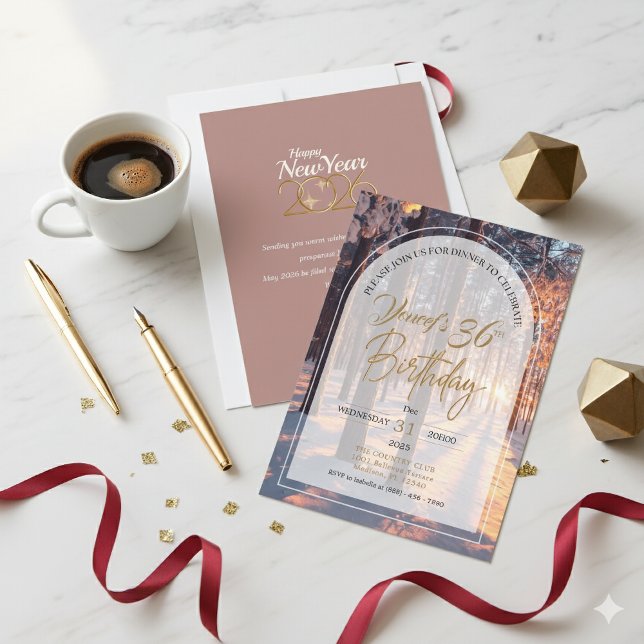 Convites Dupla Celebração Feliz Ano Novo + Aniversário (Criador carregado)