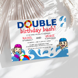 Convites Dupla Celebração | Festa de Aniversário na Piscina