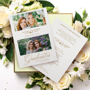 Convites Dupla Formatura Chic Gold 2 Fotos Script Moderno