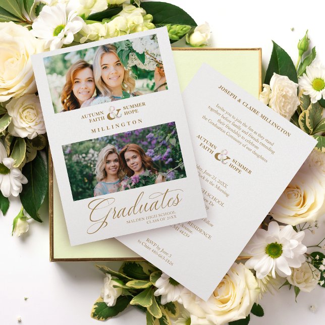 Convites Dupla Formatura Chic Gold 2 Fotos Script Moderno (Criador carregado)