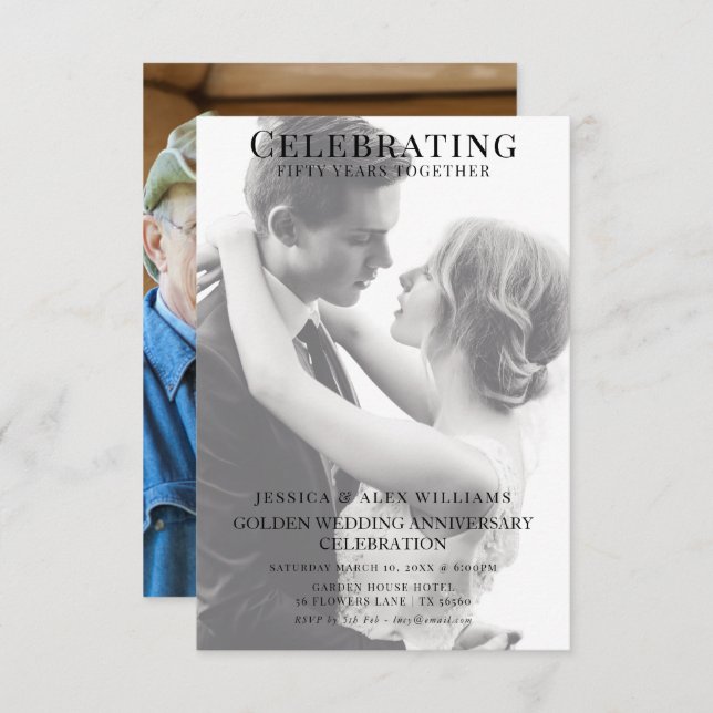 Convites Dupla Foto Jovem/Idoso 50º Aniversário (Frente/Verso)