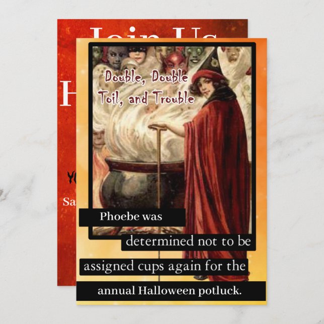 Convites Duplo, Duplo, Toil e Troubleshooting Halloween Pot (Frente/Verso)