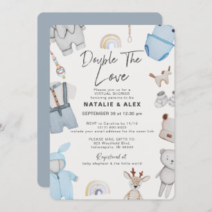 Convites Duplo Problema Roupa Chá Virtual Twin Boy Inv