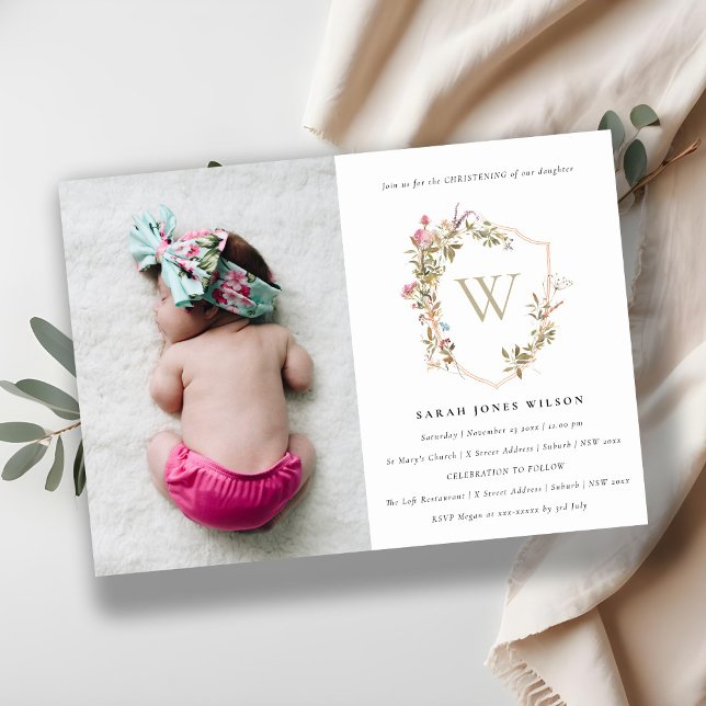 Convites Dusky Blush Wildflower Crest Foto de Natal (Criador carregado)