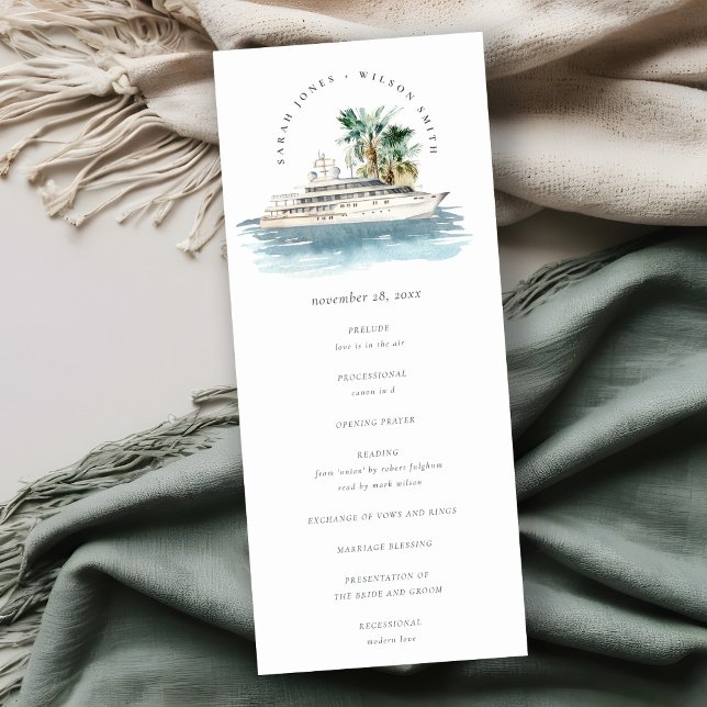 Convites Dusky Cruise Ship Palm Seascape Weding Program (Criador carregado)