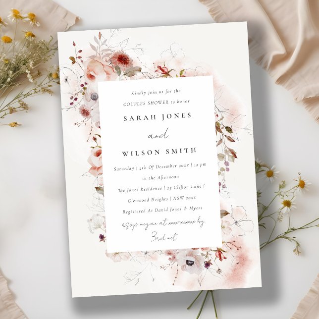 Convites Dusky Fall Marsala Blush Casais Florais Chá (Criador carregado)