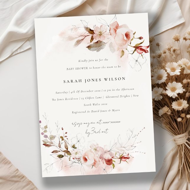 Convites Dusky Fall Marsala Blush Chá de fraldas (Criador carregado)