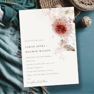 Convites Dusky Fall Marsala Blush Floral Watercolor Casamen