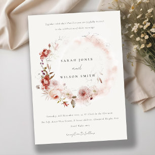 Convites Dusky Fall Marsala Blush Floral Wreath Weds