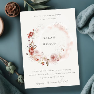 Convites Dusky Fall Marsala Floral Wreath Chá de panela