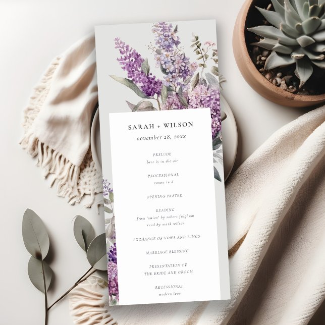 Convites Dusky Lilac Green Cottage Programa Floral de Casam (Criador carregado)