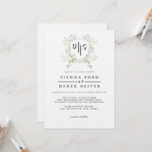 Convites Dusky Wildflower Monograma Crest Casamento