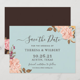 Convites Dusty Aqua Blue Blush Floral Casamento Salve a Dat