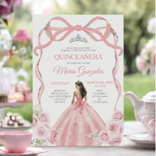 Convites Dusty Arco Rosa Princesa Silver Crown Quinceañera