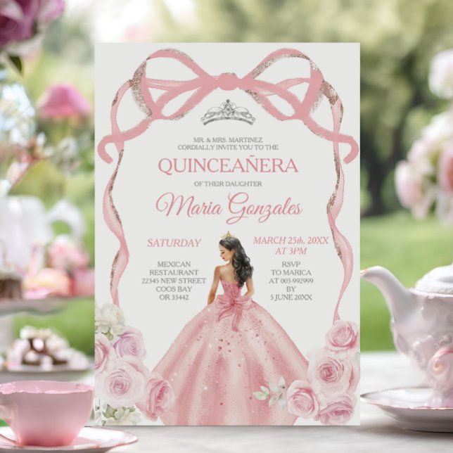 Convites Dusty Arco Rosa Princesa Silver Crown Quinceañera (Criador carregado)