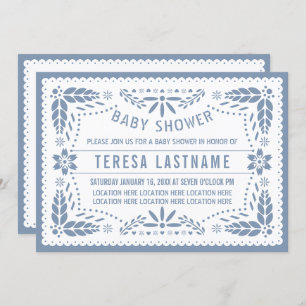 Convites Dusty azul papel picado chá bebê mexicano