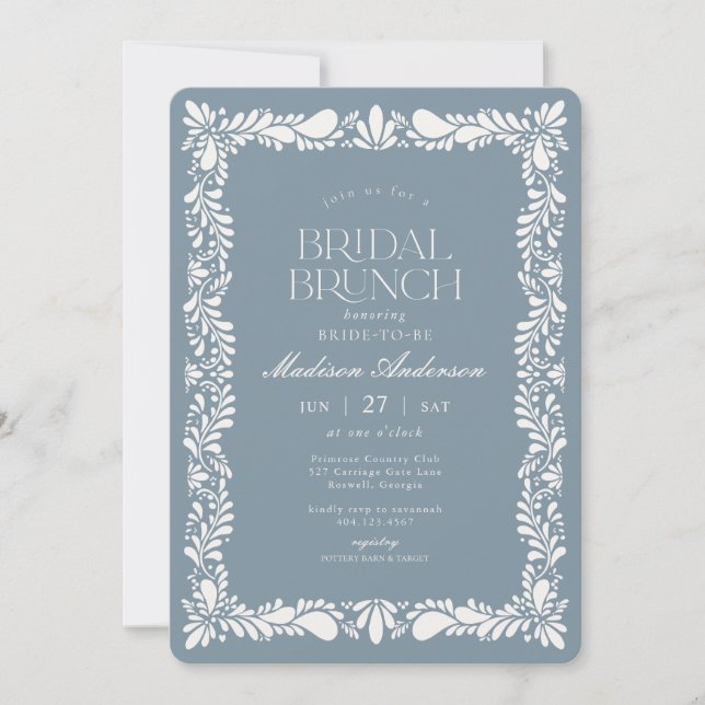 Convites Dusty Blu Talavera Azulejo Fiesta Bridal Brunch (Frente)