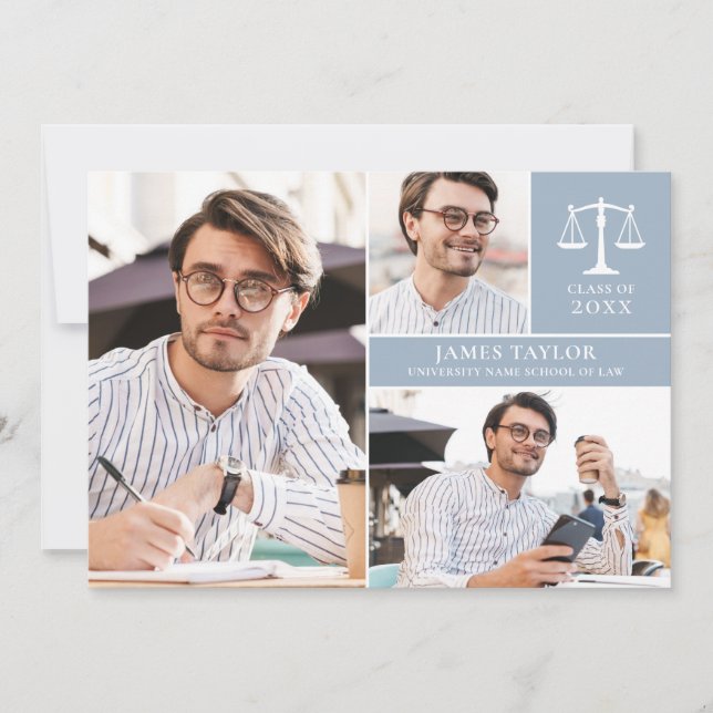 Convites Dusty Blue 3 Photo Law School Festa de formatura I (Frente)