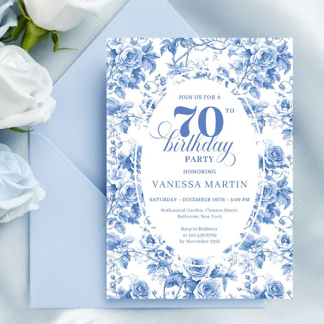 Convites Dusty Blue 70th Birthday Floral Invitation Card (Dusty Blue 70th Birthday Floral Invitation Card)